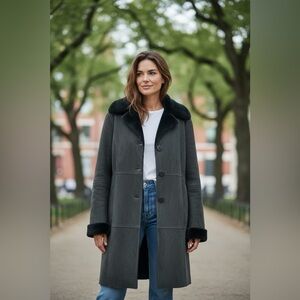 Don Caster Forest Green Faux Suede and Sherpa Coat